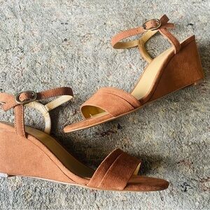 J. Crew Women's Cedar Wood Brown Suede Wedge Sandals